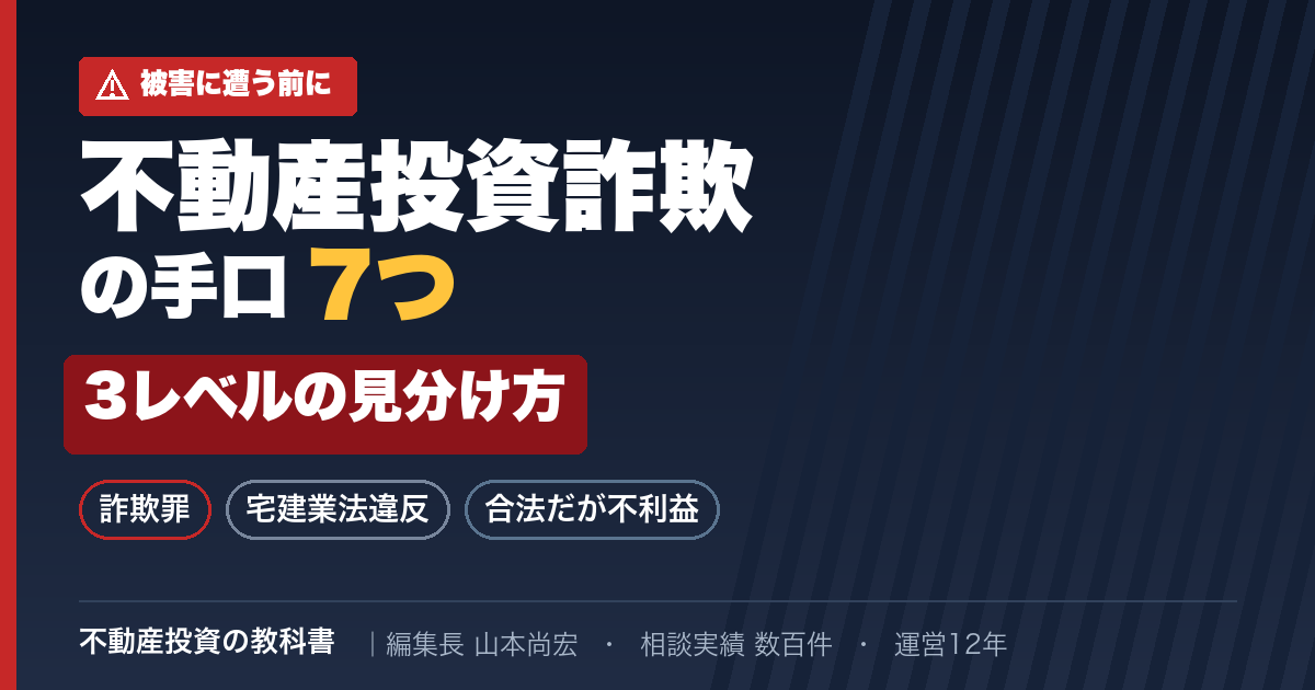 不動産投資詐欺の手口7つと3レベルの見分け方|詐欺罪・宅建業法違反・合法だが不利益